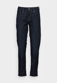 Mörkblå denimjeans med rak passform, fem fickor, knäppning med knapp och bälteshällor. Tyget har en lätt textur och hållbarhet.