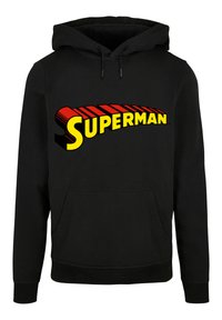 Fekete, pamut keverékből készült kapucnis pulóver, amelyen egy nagy sárga és piros "Superman" logó található a mellkason. Elől zsebes és húzózsinóros kapucnival rendelkezik.