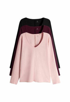 REGULAR FIT - 3 PACK DEEP V-NECK   . - Long sleeved top - black berry pink