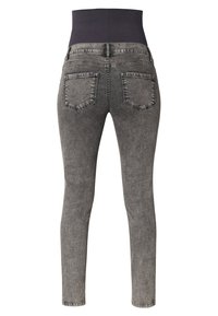 Högmidjade jeans i blekt grå denim, med ett stretchigt svart midjeband, två bakfickor och en åtsittande design med lätt struktur.