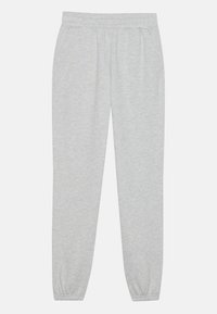Ljusgrå sweatpants med elastisk midja, två sidofickor och elastiska manschetter vid anklarna. Gjorda av mjukt tyg med minimal textur.