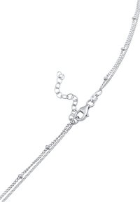 Silver chain necklace featuring two strands with small beads, a lobster clasp, and an adjustable length feature with extension chain.