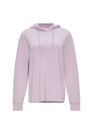 Gaiši purpurīga kapuce ar priekšējo kabatu, drawstring kapuci un garām piedurknēm. Izgatavota no mīksta auduma ar brīvu piegriezumu un ribota piedurkne.