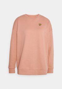 Felpa rosa chiaro in morbido tessuto, con maniche lunghe, scollo rotondo e un piccolo logo a forma di farfalla gialla sul lato sinistro del petto.