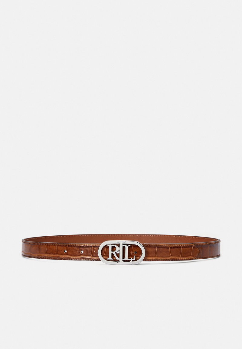 Lauren Ralph Lauren LOGO REVERSIBLE EMBOSSED SKINNY BELT - Diržas - tobacco/lauren tan
