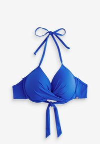 Ljust blå bikiniöverdel med formarade kupor, hakknutna band och en snodd framsidesdesign. Slätt tyg och justerbara band för perfekt passform.