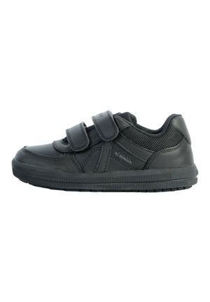 Sneaker nera con due cinturini in Velcro. Presenta una tomaia in pelle liscia e mesh, suola in gomma e un lato testurizzato per una migliore presa. Design a profilo basso.