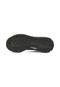 Suela de zapato de goma negra con un patrón de relieve profundo y la marca "PUMAGRIP". Presenta una superficie texturizada para mejorar el agarre y la estabilidad.
