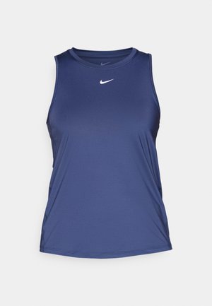 Navy blue sleeveless athletic tank top made of a smooth, moisture-wicking fabric. Features a small white Nike logo on the chest.