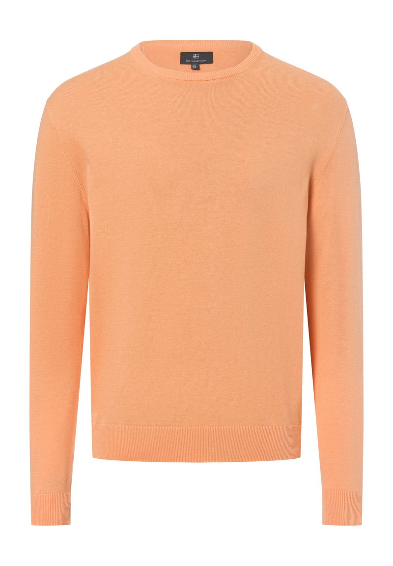 Helle orange Sweatshirt mit Rundhalsausschnitt, aus weichem Material. Verfügt über lange Ärmel sowie gerippte Bündchen und Saum. Einfaches, unverziertes Design.