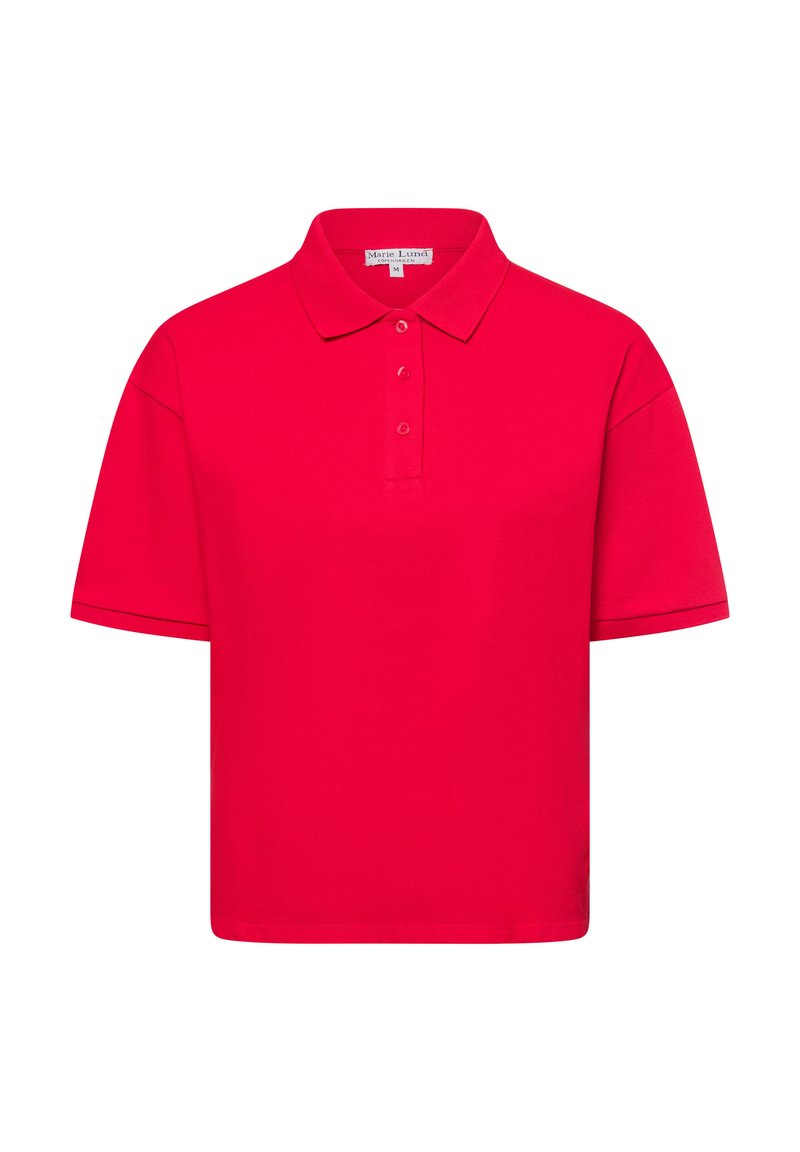 Rode poloshirt gemaakt van katoen, met een klassieke kraag, een knoopsluiting met drie knopen en korte mouwen. Glad textuur met een ontspannen pasvorm.