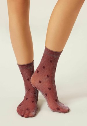 SHEER DENIER GLITTER & HEARTS - Calcetines - burgundy