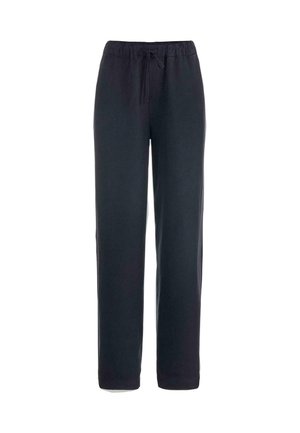 Tummanharmaat, löysät collegehousut, joissa on elastinen vyötärö ja säädettävä nyöri. Pehmeä, sileä kangas suorilla lahkeilla.