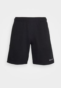 Mustat puuvillaiset urheilushortsit, joissa on joustava vyötärö, suora leikkaus ja logot yksityiskohtana alaosassa. Sileä rakenne, ei taskuja.