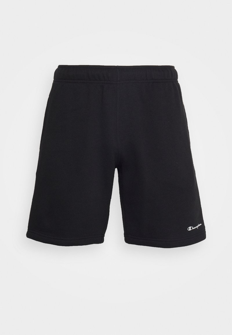 Mustat puuvillaiset urheilushortsit, joissa on joustava vyötärö, suora leikkaus ja logot yksityiskohtana alaosassa. Sileä rakenne, ei taskuja.