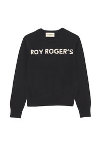 Maglione nero a maglia con la scritta “ROY ROGER’S” in bianco sul davanti. Collo arrotondato e polsini e orlo a costina. Texture morbida.