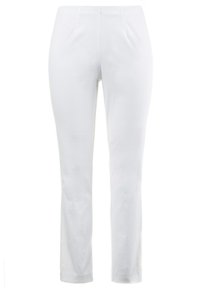 Witte, rechte broek gemaakt van lichtgewicht stof, met een elastische tailleband en twee voorplooien voor een gepolijste uitstraling.