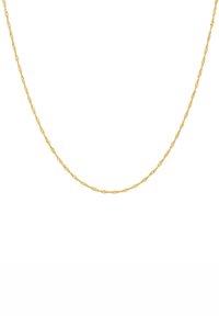 Zlata spiralna veriga za vrat, ki se ponaša z gladko, sijočo površino, lahko zasnovo in neprekinjenim, ozkim spiralnim vzorcem po vsej dolžini.