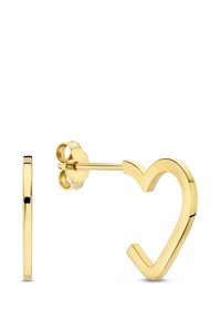 Boucles d'oreilles en forme de cœur en or avec une finition lisse et polie. Elles disposent d'un fermoir à tige et d'un design creux unique pour un look contemporain.