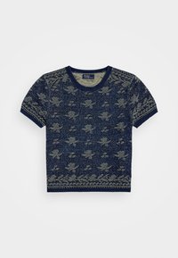 FLORAL COTTON SHORT SLEEVE SWEATER - T-shirt print - dark indigo