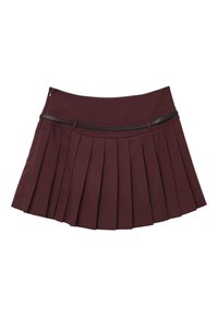 Gonna plissettata bordeaux con tessuto testurizzato e fascia in vita ampia, dotata di una striscia di accentuazione nera e chiusura con zip laterale per una facile vestibilità.