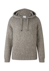 Dikke gebreide grijze hooded sweater met trekkoord en geribde mouwen en zoom.
