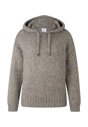 Dikke gebreide grijze hooded sweater met trekkoord en geribde mouwen en zoom.