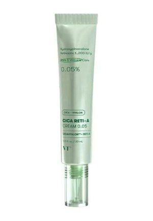 Tube mit VT CICA RETI-A Creme 0,05% mit 30 ml, enthält Hydroxypinacolon Retinoat zur Pflege von Poren und Falten.
