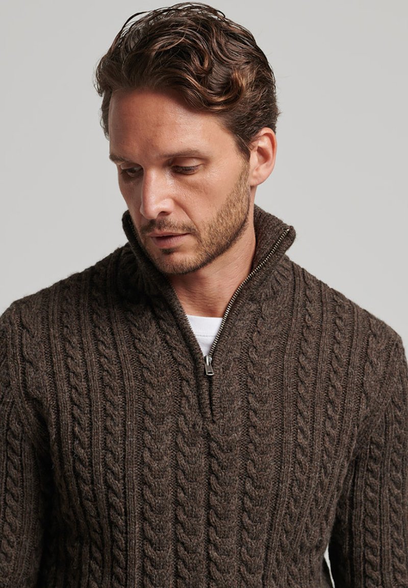 Superdry CABLE HENLEY - Pullover - chocolate/marron - ZALANDO.FR