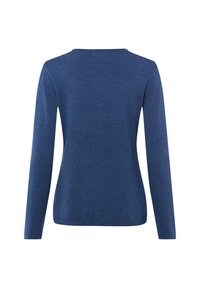 Langärmeliges Oberteil in Dunkelblau, hergestellt aus weichem Stoff. Verfügt über einen Rundhalsausschnitt und eine glatte Textur ohne sichtbare Muster oder Akzente.