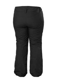 Zwarte geïsoleerde broek met een gladde, lichte textuur en een elastische tailleband. Kenmerkt zich door een rechte pijpdesign en geen zichtbare hardware.