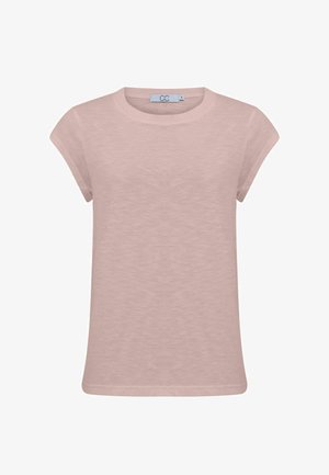 Miękka różowa damska koszulka z krótkim rękawem, z okrągłym dekoltem i subtelną fakturą, rozmiar mały, prezentowana na białym tle.