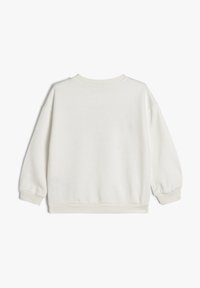 Witte crewneck sweatshirt met lange, lichtgeplofte mouwen en ribgebreide manchetten en onderrand. Zachte, gladde textuur. Geen zichtbare patronen of accenten.