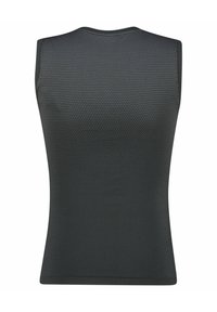 Ärmelloses schwarzes Top aus strukturiertem Netzstoff. Das nahtlose Design verfügt über einen runden Ausschnitt und eine figurbetonte Silhouette.