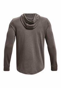Bruine hoodie met lange mouwen en een grote, dubbele capuchon. Gemaakt van soepele stof, met nauwsluitende manchetten en een afgeronde zoom aan de achterkant.