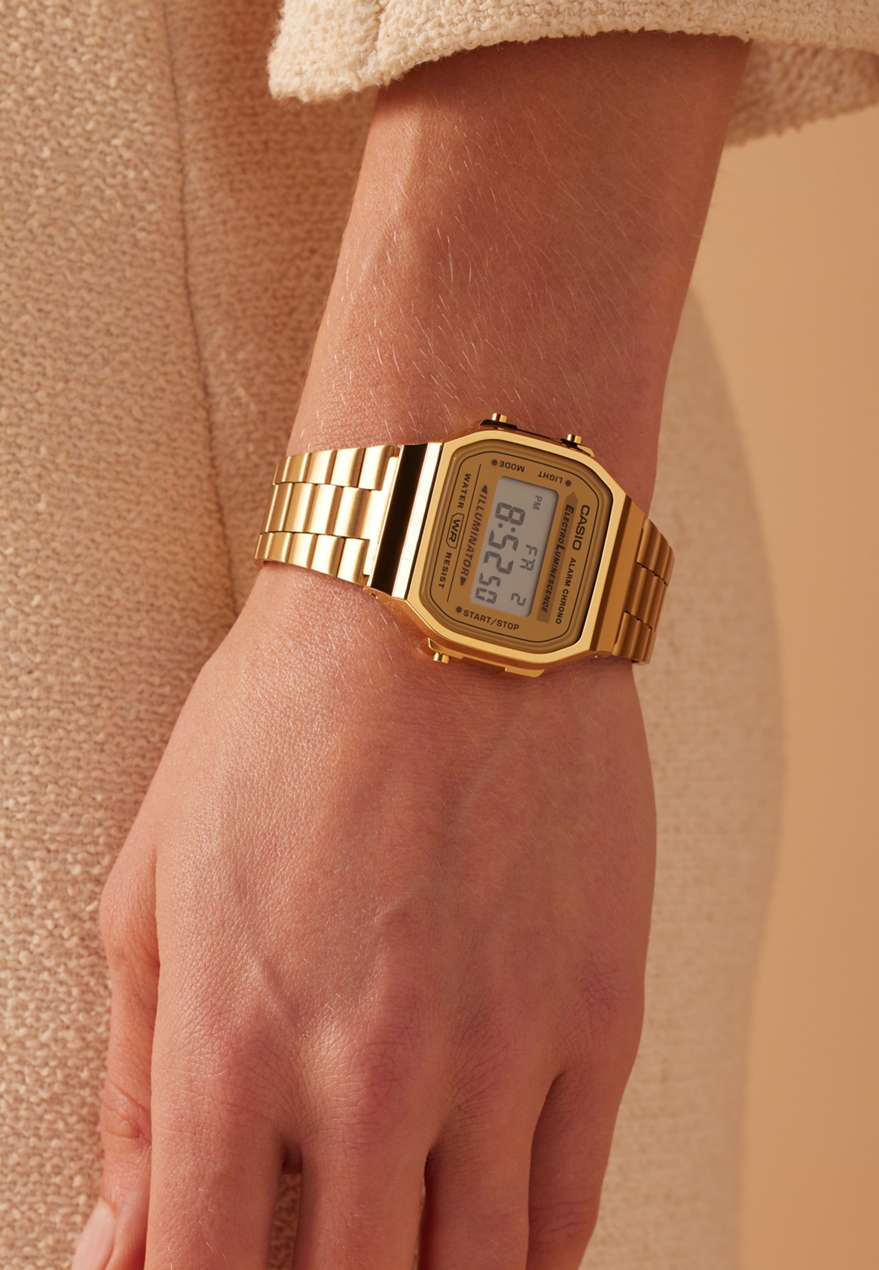 Casio Orologio Digitale Unisex D171 – Quadrante E Maglia In Oro, Rete, 37.4x35.5x6mm