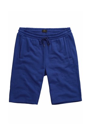 Niebieskie bawełniane szorty sportowe z elastycznym pasem, sznurkiem do regulacji i dwoma bocznymi kieszeniami. Z przodu subtelne oznaczenie marki.