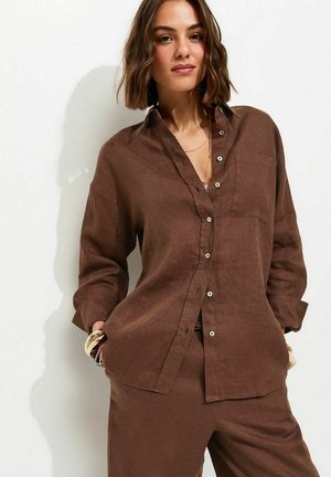 New Look, OVERSIZED LONG SLEEVE SHIRT - Chemisier - dark brown