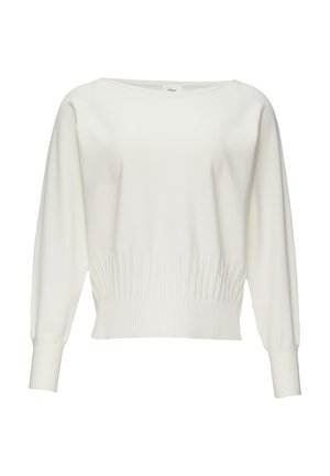 Witte longsleeve trui van zacht materiaal, met een ronde halslijn en een gegathered ribbelrand voor een aangesloten look.