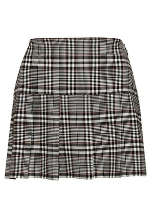 Zwart-wit geruite rok met een geplooide ontwerp, met een aangesloten taille en ritsluiting. Gemaakt van een gestructureerde stof.