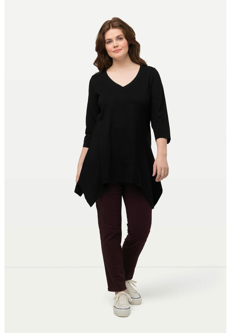 Ulla Popken FINITION EN POINTE COL EN V MANCHES 3/4 - Pitkähihainen paita - black