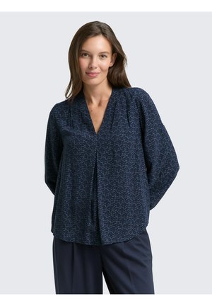 PRINTED V NECK - Blouse - small blue wave print