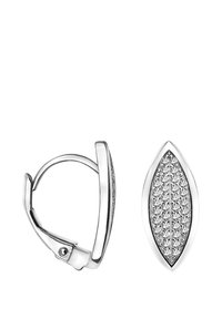 Örhängen i silverformade blad med en strukturerad yta och inlagda klara rhinestones. Med krokfäste för säker bärning.