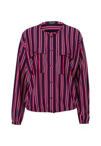 Gestreept overhemd met knopen in marineblauw, wit en rood. Voorzien van twee borstzakken, lange mouwen en een elastische zoom met geplooide details.