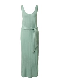 Mintgrünes geripptes Midikleid mit Rundhalsausschnitt, breiten Trägern und einem passenden, gebundenen Gürtel in der Taille. Weicher, elastischer Stoff.