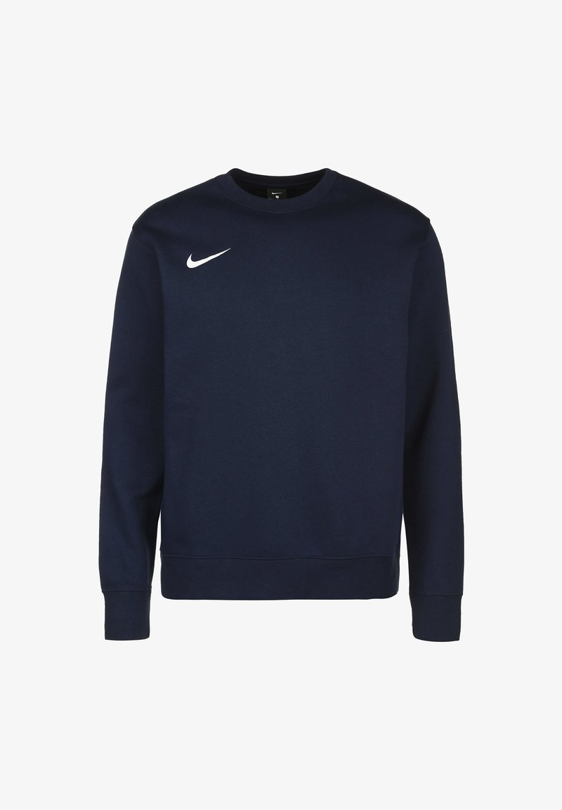 Sudadera azul marino con mangas largas, cuello redondo y un logo blanco de Nike en el lado izquierdo del pecho. Hecha de una tela suave y texturizada.