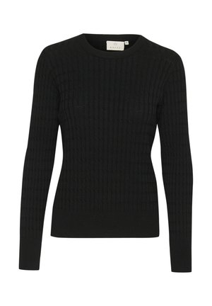 Pull en tricot noir avec une texture côtelée, des manches longues et un col rond. Conçu en tissu doux pour le confort.