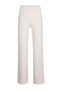 Lichtbeige wijde broek gemaakt van textiel met een subtiele visgraatprint, met een hoge tailleband en zonder zichtbare sluitingen.