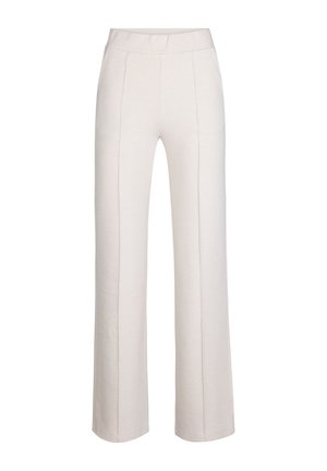 Lichtbeige wijde broek gemaakt van textiel met een subtiele visgraatprint, met een hoge tailleband en zonder zichtbare sluitingen.