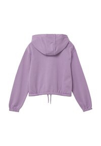 Helllila verkürzter Hoodie mit Kapuze, elastischen Bündchen, Kordelzugsaum und weichem Material. Hat ein schlichtes Design ohne Muster.